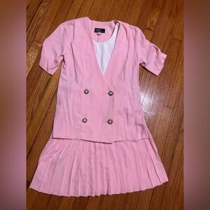 Vintage 80s Old Money Dawn Joy 2 pc Business Women Pleated Skirt & Jacket  Pink
